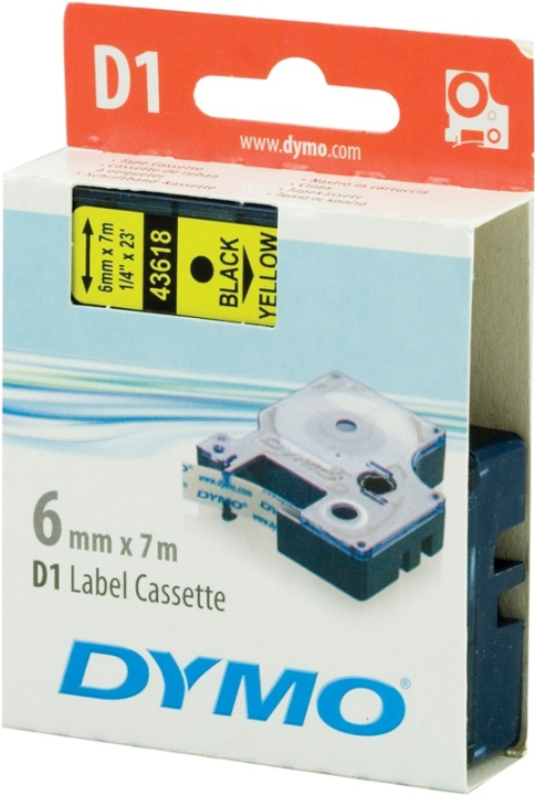 DYMO D1 etikettbånd standard 6 mm, svart på gul, 7 m rull (S0720790) i gruppen Datautstyr / Skrivere og tilbehør / Skrivere / Merkemaskiner og tilbehør / Tape hos TP E-commerce Nordic AB (38-18571)