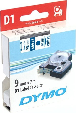 DYMO D1 märktejp standard 9mm, blått på vitt, 7m rulle (40914) i gruppen Datautstyr / Skrivere og tilbehør / Skrivere / Merkemaskiner og tilbehør / Tape hos TP E-commerce Nordic AB (38-18574)