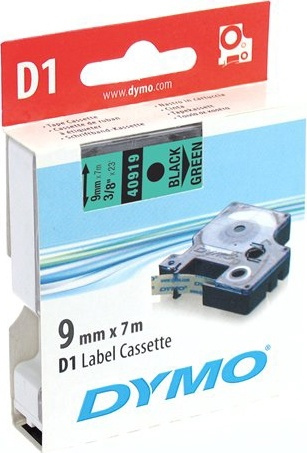 DYMO D1 märktejp standard 9mm, svart på grönt, 7m rulle (40919) i gruppen Datautstyr / Skrivere og tilbehør / Skrivere / Merkemaskiner og tilbehør / Tape hos TP E-commerce Nordic AB (38-18576)