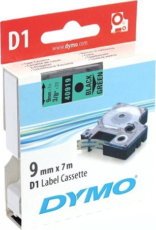 DYMO D1 etikettbånd standard 9 mm, svart på grønn, 7 m rull (40919) i gruppen Datautstyr / Skrivere og tilbehør / Skrivere / Merkemaskiner og tilbehør / Tape hos TP E-commerce Nordic AB (38-18576)