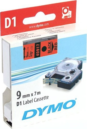 DYMO D1 etikettbånd standard 9 mm, svart på rød, 7 m rull (40917) i gruppen Datautstyr / Skrivere og tilbehør / Skrivere / Merkemaskiner og tilbehør / Tape hos TP E-commerce Nordic AB (38-18578)