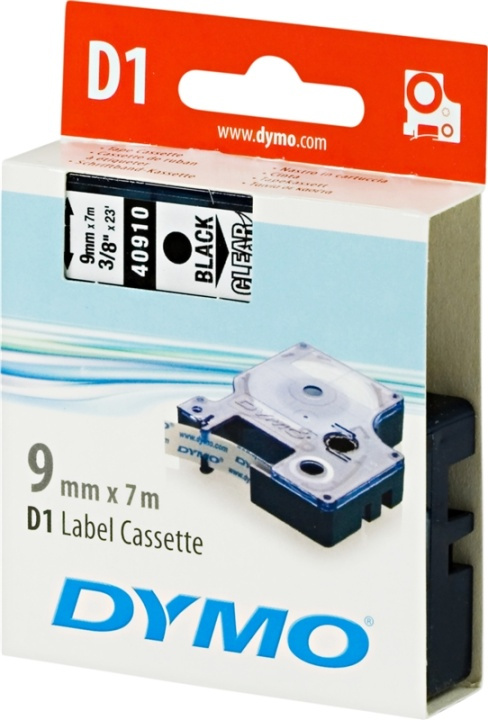 DYMO D1 etikettbånd standard 9 mm, svart på transparent, 7 m rull (40910) i gruppen Datautstyr / Skrivere og tilbehør / Skrivere / Merkemaskiner og tilbehør / Tape hos TP E-commerce Nordic AB (38-18579)