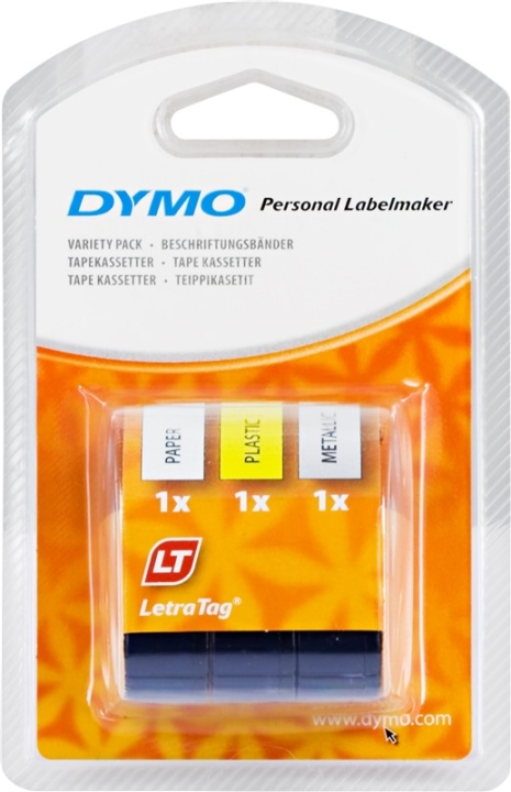 DYMO LetraTAG plastbånd, 3-pk gul/sølv/hvit, 12 mm, 4 m (91241) i gruppen Datautstyr / Skrivere og tilbehør / Skrivere / Merkemaskiner og tilbehør / Tape hos TP E-commerce Nordic AB (38-18602)