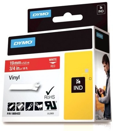 DYMO Rhino Professional, 19 mm, merkevarevennlig vinyltape, hvit tekst på rød tape i gruppen Datautstyr / Skrivere og tilbehør / Skrivere / Merkemaskiner og tilbehør / Tape hos TP E-commerce Nordic AB (38-18625)