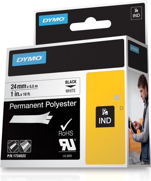 DYMO RhinoPRO merketeip perm polyester 24mm, svart på hvitt, 5.5m rul i gruppen Datautstyr / Skrivere og tilbehør / Skrivere / Merkemaskiner og tilbehør / Tape hos TP E-commerce Nordic AB (38-18663)