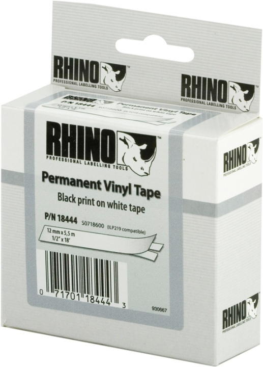 DYMO RhinoPRO märktejp perm vinyl 12mm, svart på vitt, 5.5m rulle i gruppen Datautstyr / Skrivere og tilbehør / Skrivere / Merkemaskiner og tilbehør / Tape hos TP E-commerce Nordic AB (38-18668)