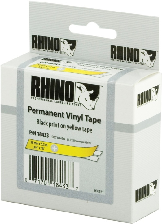 DYMO RhinoPRO märktejp perm vinyl 19mm, svart på gult, 5.5m rulle i gruppen Datautstyr / Skrivere og tilbehør / Skrivere / Merkemaskiner og tilbehør / Tape hos TP E-commerce Nordic AB (38-18669)