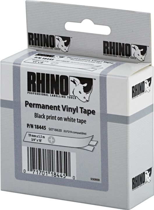 DYMO RhinoPRO etikettbånd permanent vinyl 19 mm, svart på hvit, 5,5 m rull (18445) i gruppen Datautstyr / Skrivere og tilbehør / Skrivere / Merkemaskiner og tilbehør / Tape hos TP E-commerce Nordic AB (38-18671)
