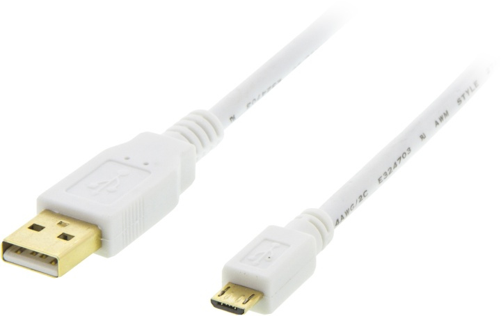 DELTACO USB 2.0 kabel Typ A ha - Typ Micro B ha, 5-pin, 1m, vit i gruppen Datautstyr / Kabler og adaptere / USB / Micro-USB / Kabler hos TP E-commerce Nordic AB (38-19037)