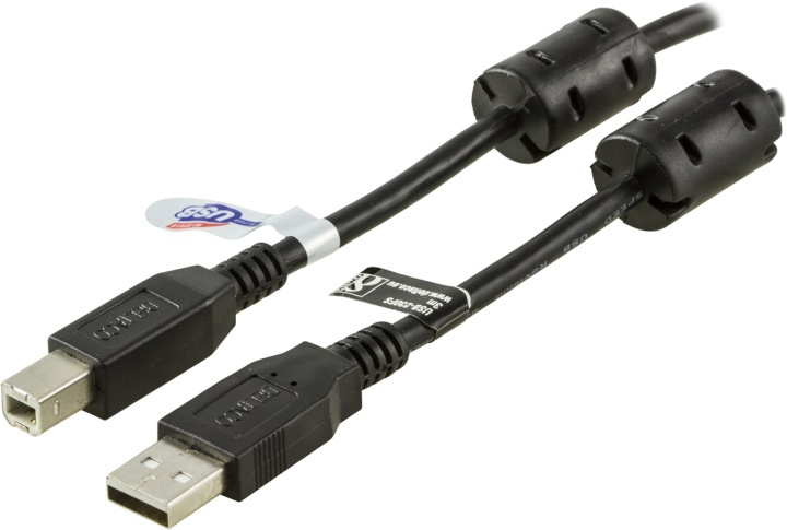 DELTACO USB 2.0 kabel Type A-Type B output,ferritkjerner,3m,svart i gruppen Datautstyr / Kabler og adaptere / USB / USB-A / Kabler hos TP E-commerce Nordic AB (38-19091)