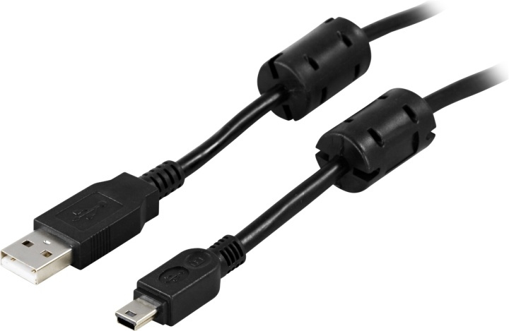 DELTACO USB 2.0 kabel Typ A Ha - Typ Mini B Ha 2m, ferritkärnor, svar i gruppen Datautstyr / Kabler og adaptere / USB / Mini-USB / Kabler hos TP E-commerce Nordic AB (38-19107)