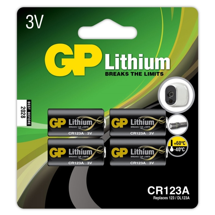 GP CR123A litiumbatteri 4-pakning i gruppen Elektronikk / Batterier & Ladere / Batterier / knappcelle hos TP E-commerce Nordic AB (38-20689)