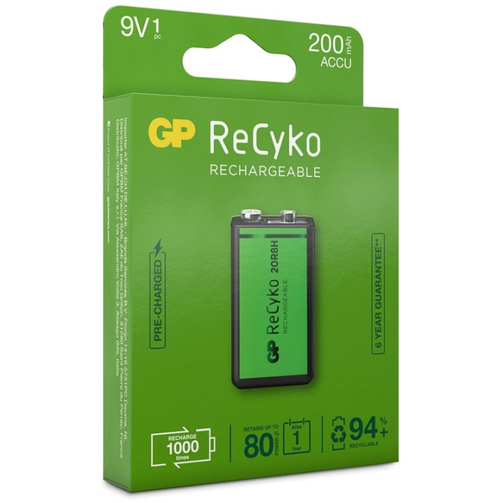 GP ReCyko Laddningsbart 9V-batter i gruppen Elektronikk / Batterier & Ladere / Batterier / Andre hos TP E-commerce Nordic AB (38-20705)