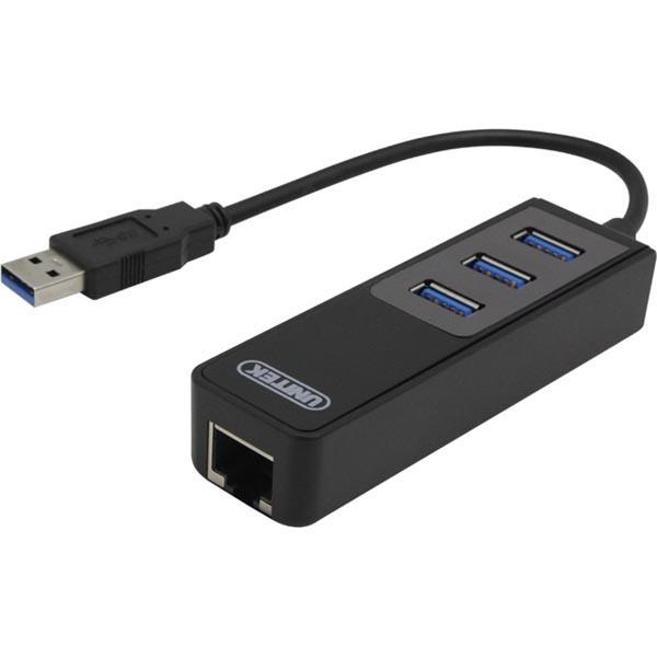 DELTACO nettverksadapter, 1xGigabitRJ45, 1xUSB3 A ha, 3x USB3 ho i gruppen Datautstyr / Nettverk / Nettverkskort / USB Trådløs hos TP E-commerce Nordic AB (38-22429)