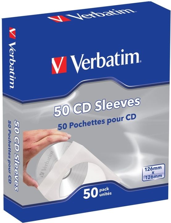 Verbatim papirlomme for CD/DVD-plater, hvit/transparent, 50-pk i gruppen Elektronikk / Lagringsmedia / CD/DVD/BD-plater / CD/DVD-oppbevaring hos TP E-commerce Nordic AB (38-22490)