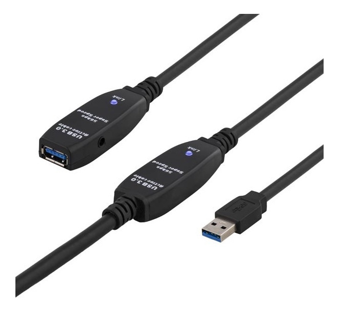 DELTACO aktiv USB 3.0-forlengelseskabel, Typ A ha - hu, 10m, svart i gruppen Datautstyr / Kabler og adaptere / USB / USB-A / Kabler hos TP E-commerce Nordic AB (38-23087)