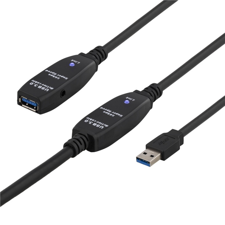DELTACO aktiv USB 3.0-forlengelseskabel, Typ A ha - hu, adp., 15m, bl� i gruppen Datautstyr / Kabler og adaptere / USB / USB-A / Kabler hos TP E-commerce Nordic AB (38-23089)