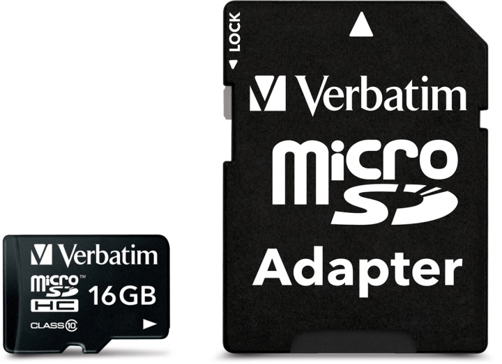 Verbatim microSDHC, 16GB, Class 10, inkl adapter i gruppen Elektronikk / Lagringsmedia / Minnekort / MicroSD/HC/XC hos TP E-commerce Nordic AB (38-23433)
