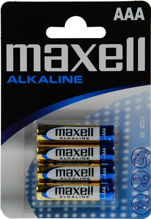 Maxell batterier, AAA (LR03), alkaliske, 1,5 V, 4-pk i gruppen Elektronikk / Batterier & Ladere / Batterier / AAA hos TP E-commerce Nordic AB (38-23566)