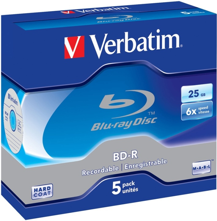 Verbatim BD-R, 6x, 25 GB/200 min, 5-pack jewel case Hard Coat MABL i gruppen Elektronikk / Lagringsmedia / CD/DVD/BD-plater / Blu-Ray hos TP E-commerce Nordic AB (38-23604)