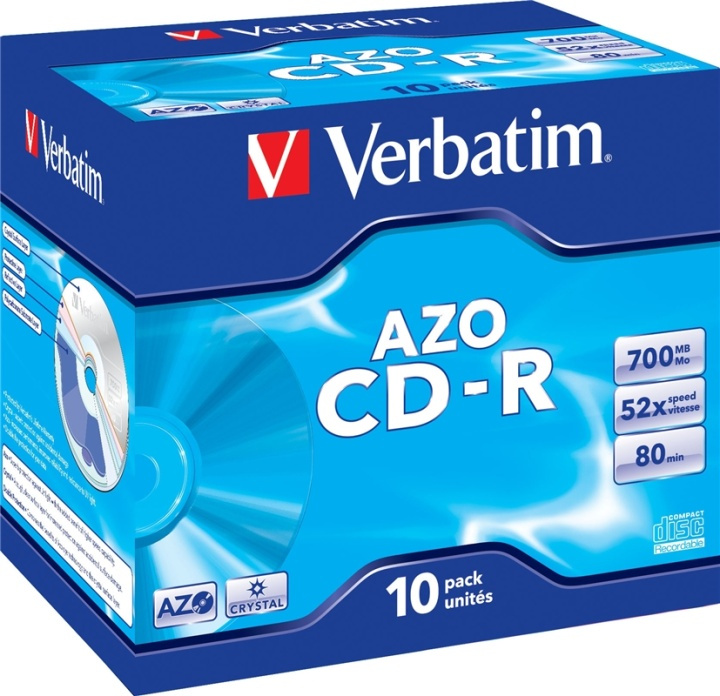 Verbatim CD-R, 52x, 700 MB/80 min, 10-pk. jewel case, AZO, Crystal (43327) i gruppen Elektronikk / Lagringsmedia / CD/DVD/BD-plater / CD-R hos TP E-commerce Nordic AB (38-23622)