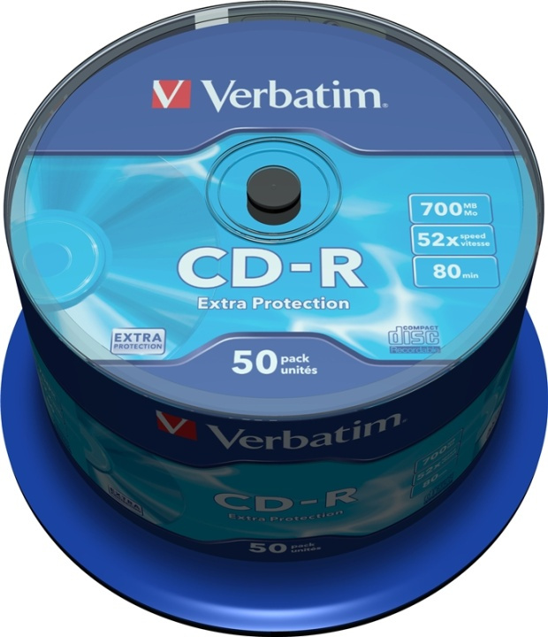 Verbatim CD-R, 52x, 700 MB/80 min, 50-pakning spindel, Ekstra beskyttelse (43351) i gruppen Elektronikk / Lagringsmedia / CD/DVD/BD-plater / CD-R hos TP E-commerce Nordic AB (38-23625)