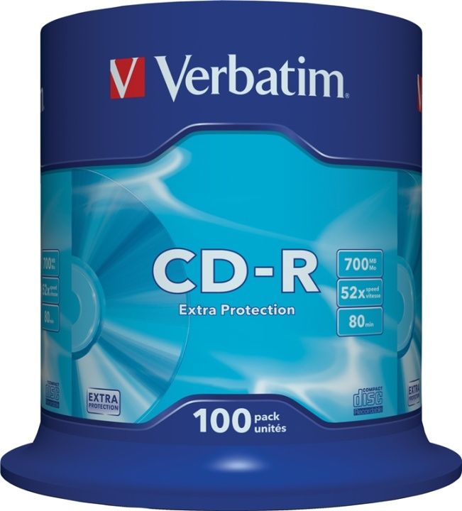 Verbatim CD-R, 52x, 700 MB/80 min, 100-pakning spindel, Extra protection (43411) i gruppen Elektronikk / Lagringsmedia / CD/DVD/BD-plater / CD-R hos TP E-commerce Nordic AB (38-23628)