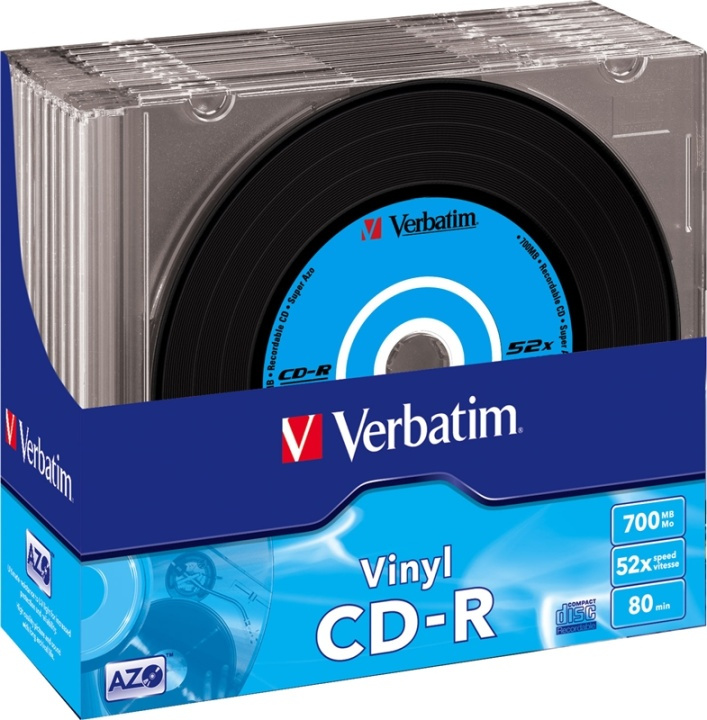 Verbatim CD-R, 52x, 700 MB/80 min, 10-pack slimcase, vinyl i gruppen Elektronikk / Lagringsmedia / CD/DVD/BD-plater / CD-R hos TP E-commerce Nordic AB (38-23630)
