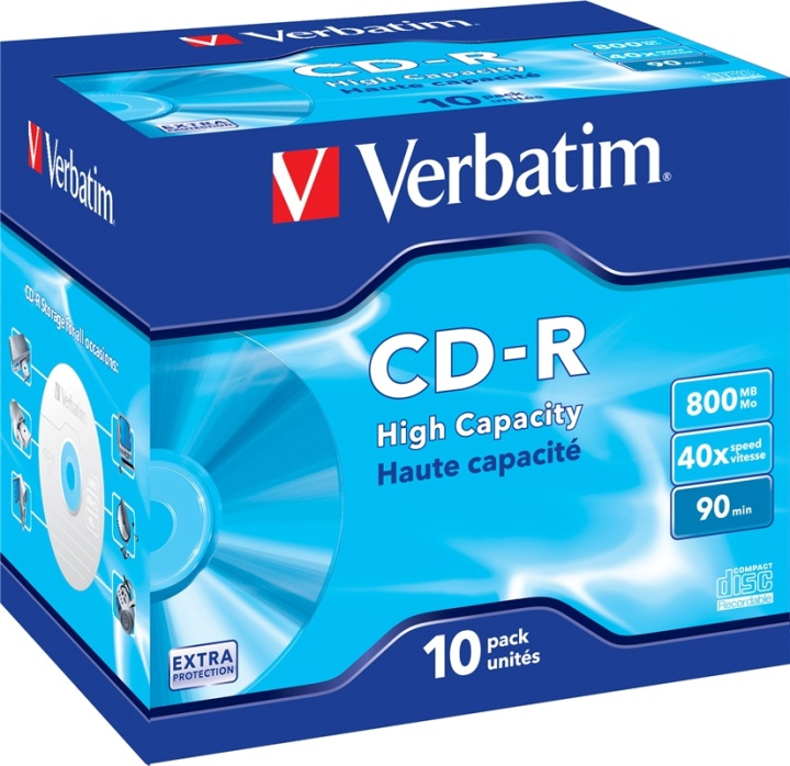 Verbatim CD-R, 40x, 800 MB/90 min, 10-pack, jewel case i gruppen Elektronikk / Lagringsmedia / CD/DVD/BD-plater / CD-R hos TP E-commerce Nordic AB (38-23631)