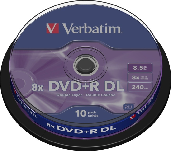 Verbatim DVD+R DL, 8x, 8,5 GB/240 min, 10-pakning spindel, AZO (43666) i gruppen Elektronikk / Lagringsmedia / CD/DVD/BD-plater / DVD+R hos TP E-commerce Nordic AB (38-23669)