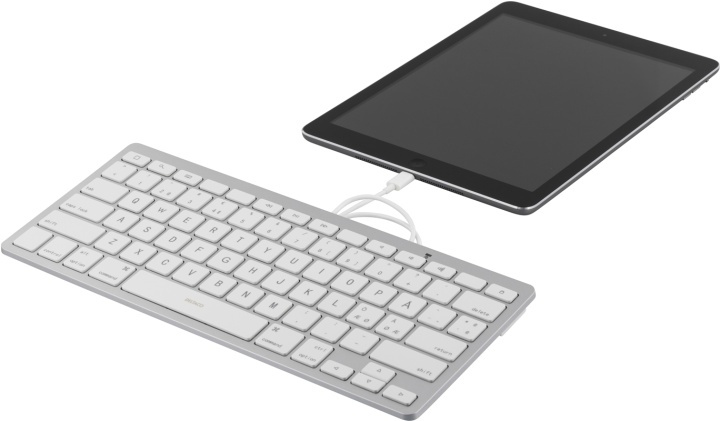 DELTACO lightning-tangentbord för iOS, MFi, 0,4m, nordisk, vit/silver i gruppen SMARTTELEFON & NETTBRETT / Nettbrettbeskyttelse / Apple iPad hos TP E-commerce Nordic AB (38-23989)
