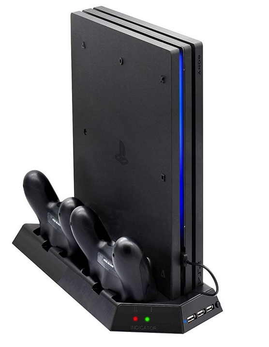 Vertikalt stativ med kylfläktar, laddningsstationer, USB-hub, Playstation 4 Pro i gruppen Elektronikk / TV-spill & tilbehør / Sony PlayStation 4 hos TP E-commerce Nordic AB (38-27128)