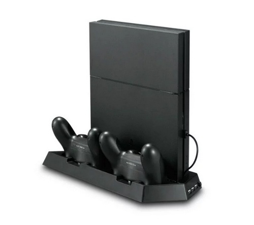 Vertikalt stativ med kylfläktar, laddningsstationer, USB-hub, Playstation 4 Slim i gruppen Elektronikk / TV-spill & tilbehør / Sony PlayStation 4 hos TP E-commerce Nordic AB (38-27160)