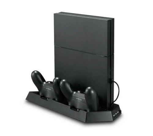 Vertikalt stativ med kjølevifter, ladestasjoner, USB-hub, Playstation 4 Slim i gruppen Elektronikk / TV-spill & tilbehør / Sony PlayStation 4 / Tilbehør hos TP E-commerce Nordic AB (38-27160)