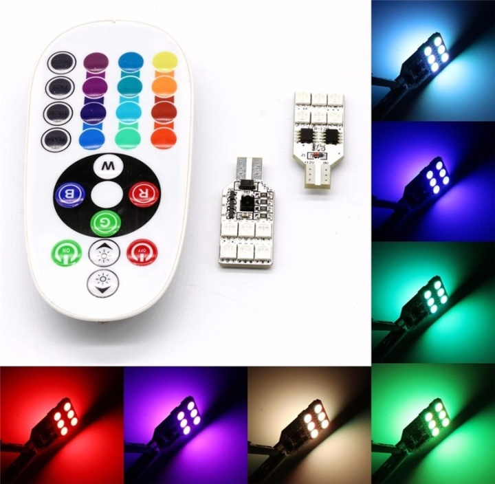 2-pack LED dekorationsljus, T10, RGB i gruppen Bil / Bilbelysning / Dioder og lys / Universal LED hos TP E-commerce Nordic AB (38-27314)