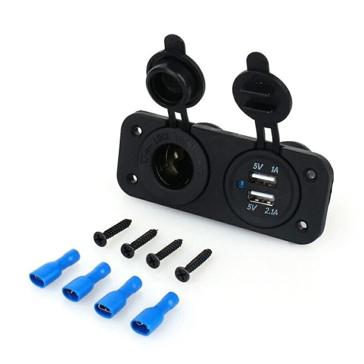 Ekstra stikkontakt for bil, båt, bobil, 12V og 2xUSB 1A, 2,1A i gruppen Bil / Tilbehør / Accessories / 12 volt tilbehør hos TP E-commerce Nordic AB (38-27998)