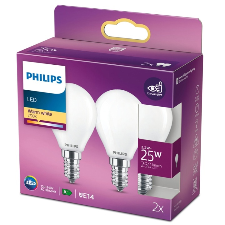 Philips 2-pack LED E14 Klot 25W Frost i gruppen Elektronikk / Lys / LED-lys hos TP E-commerce Nordic AB (38-28880)