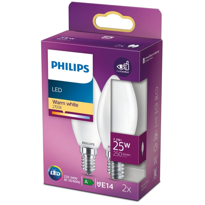 Philips 2-pakning LED E14 Crown 25W Frost 250lm i gruppen Elektronikk / Lys / LED-lys hos TP E-commerce Nordic AB (38-28882)