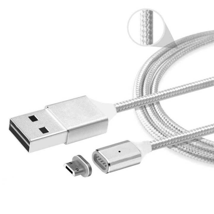 Magnetisk Micro USB-kabel, 1 meter, tekstilkledd, Sølv i gruppen SMARTTELEFON & NETTBRETT / Ladere og Kabler / Kabler / Kabler microUSB hos TP E-commerce Nordic AB (38-28997)