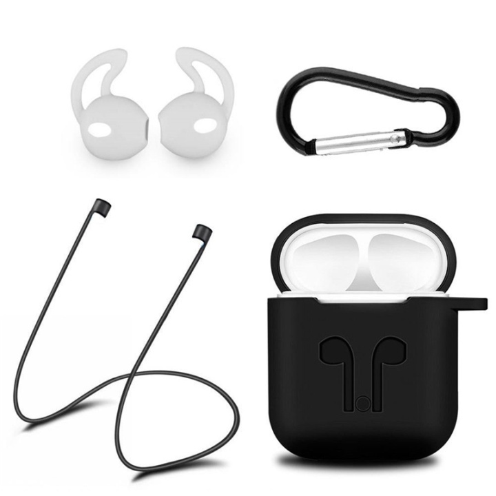 Silikonsett for Airpods, silikonetui, stropp, ørepropper i silikon, karabinkrok, svar i gruppen Elektronikk / Lyd & Bilde / Hodetelefoner & Tilbehør / Tilbehør hos TP E-commerce Nordic AB (38-29054)