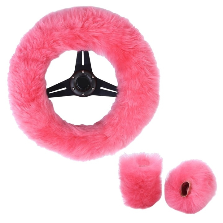 Kit med fluffy rosa rattmuff, handbromsmuff och växelspaksmuff i gruppen Bil / Tilbehør / Accessories / Vinterutstyr hos TP E-commerce Nordic AB (38-29238)