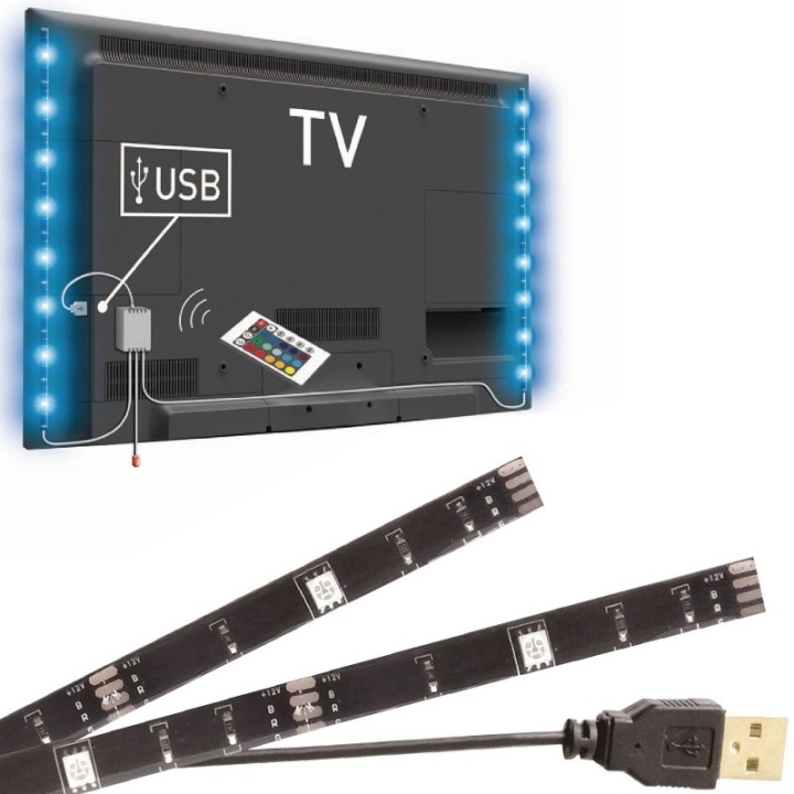 LED-stripe RGB bakgrunnsbelysning til TV med fjernkontroll, 2x50cm i gruppen Elektronikk / Lys / LED sløyfer hos TP E-commerce Nordic AB (38-29300)