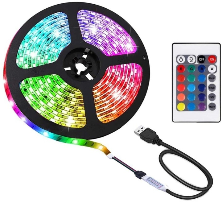 LED-stripe, RGB med fjernkontroll & USB - 3 Meter i gruppen Elektronikk / Lys / LED sløyfer hos TP E-commerce Nordic AB (38-29303)