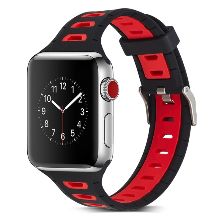 Silikonklokkerem kompatibel med Apple Watch, 42 mm, svart, rød i gruppen SMARTTELEFON & NETTBRETT / Trening, hjem og fritid / Apple Watch og tilbehør / Tilbehør hos TP E-commerce Nordic AB (38-29514)