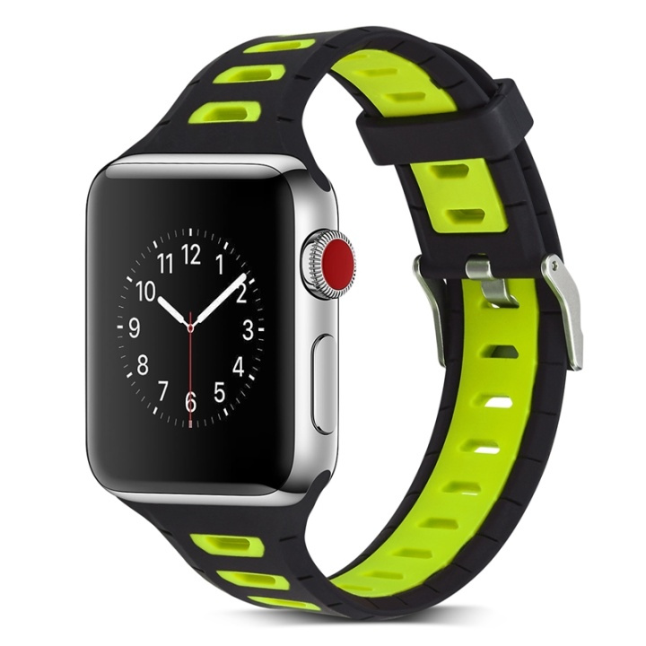 Silikon klokkearmbånd kompatibelt med Apple Watch, 42mm, Svart, Gul i gruppen SMARTTELEFON & NETTBRETT / Trening, hjem og fritid / Apple Watch og tilbehør / Tilbehør hos TP E-commerce Nordic AB (38-29515)