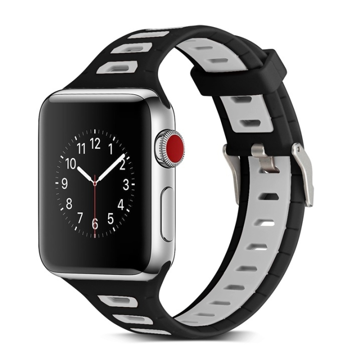 Silikon Klokkearmbånd kompatibelt med Apple Watch, 42mm, Svart, Grå i gruppen SMARTTELEFON & NETTBRETT / Trening, hjem og fritid / Apple Watch og tilbehør / Tilbehør hos TP E-commerce Nordic AB (38-29516)