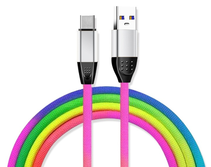 Micro-USB Tekstilkabel 1 m, Regnbuens farger i gruppen SMARTTELEFON & NETTBRETT / Ladere og Kabler / Kabler / Kabler microUSB hos TP E-commerce Nordic AB (38-29684)