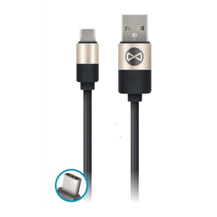 Forever USB C, 1 meter, Svart i gruppen SMARTTELEFON & NETTBRETT / Ladere og Kabler / Kabler / Kabler type C hos TP E-commerce Nordic AB (38-29744)