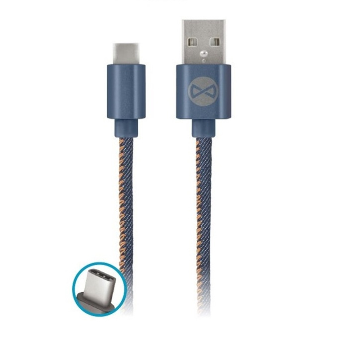 Forever USB C, tekstilkledde jeans, 1 meter i gruppen SMARTTELEFON & NETTBRETT / Ladere og Kabler / Kabler / Kabler type C hos TP E-commerce Nordic AB (38-29752)