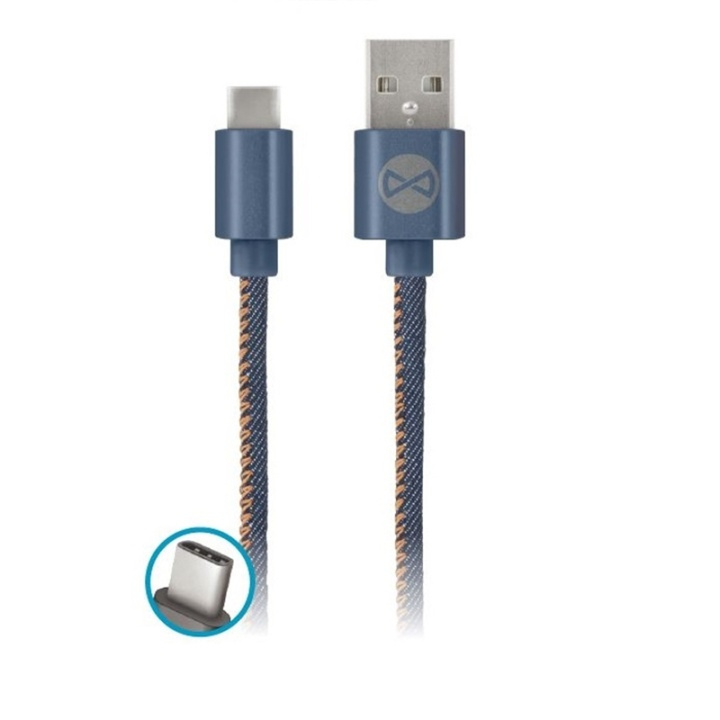 Forever USB C, Textilklädd jeans 1m i gruppen SMARTTELEFON & NETTBRETT / Ladere og Kabler / Kabler / Kabler type C hos TP E-commerce Nordic AB (38-29752)